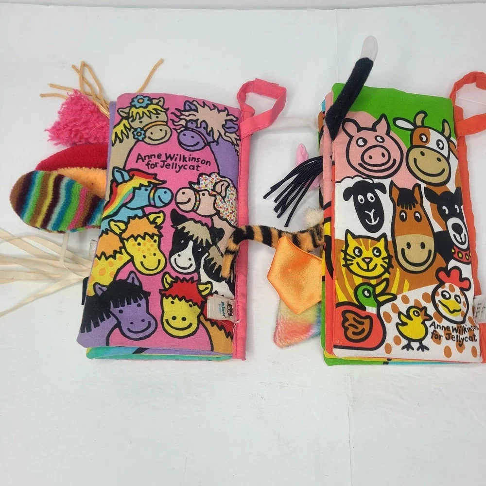 Jellycat Pony & Farm Tails‎ Soft Crinkle Book Baby Sensory Toy Set Of Two